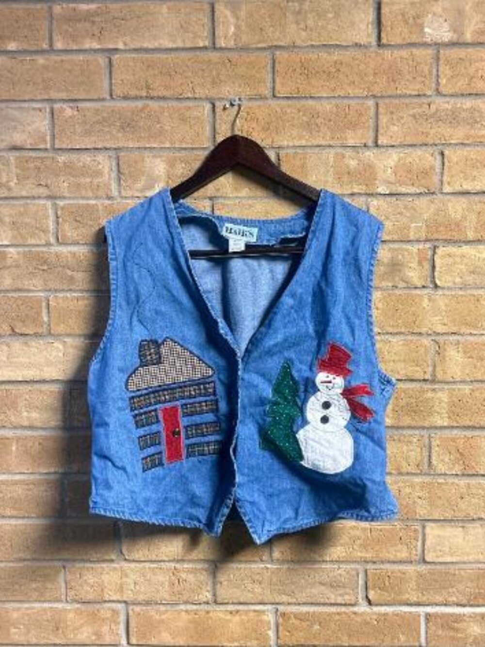 HAIK'S Denim V-Neck Demin Jean Vest Christmas Winter Snowman Women Plus Size 2X